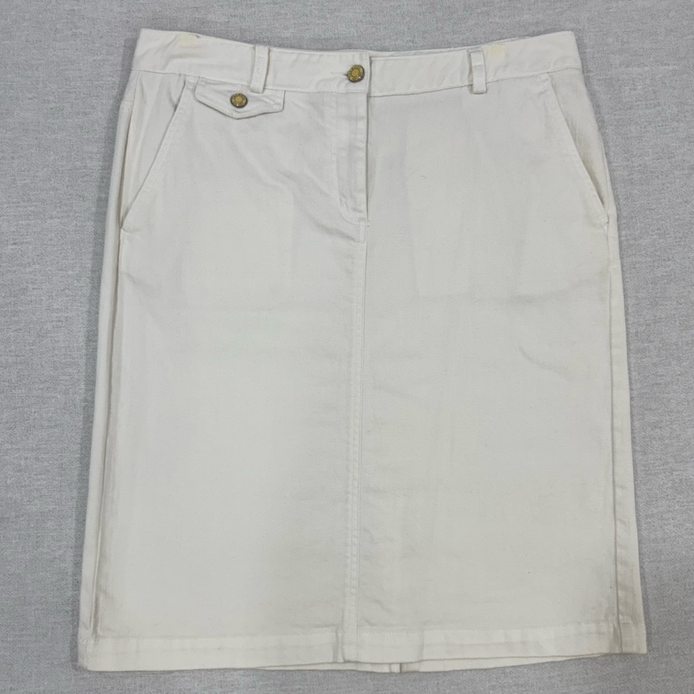 Talbots Women’s White Denim Skirt with Yellow Buttons Size 12